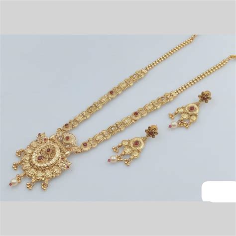 Rani Sati Jewels Gold Plated Pota Stone And Pearl Long Necklace Set ...
