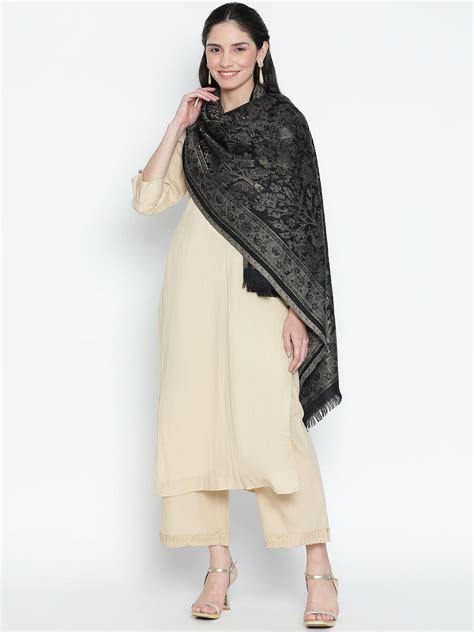 Buy Rose Woolen Jacquard Stole Online | Shingora