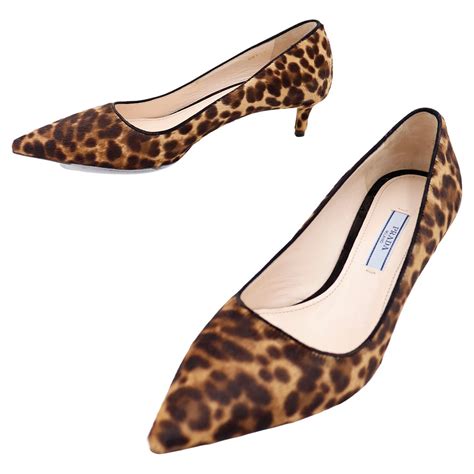 Prada Leopard Print Pony Fur Kitten Heel Shoes with Original Box and ...