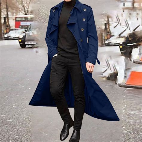 Shldybc Mens Overcoat Winter Full Length Trench Coat Warm Long Jacket ...