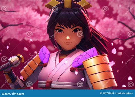 Anime Samurai Girl Portrait Close-up. Generative AI Stock Illustration ...