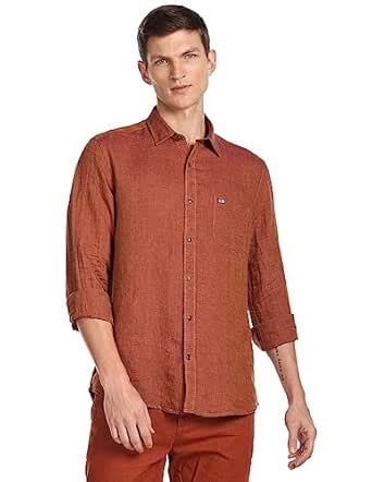 Arrow Men's Slim Fit Solid Linen Casual Shirt (ASAFSH1502_Dark Orange ...