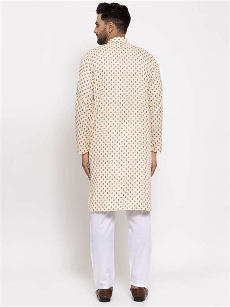 Jompers Men Cream-Coloured Printed Kurta with Pyjamas ( JOKP 627 Off-W ...
