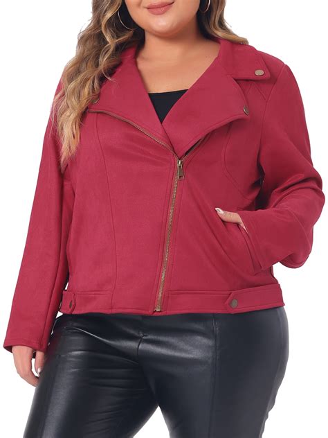 Agnes Orinda Women's Plus Size Jacket Faux Suede Bomber Moto Biker Zip ...