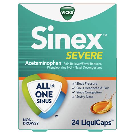Vicks Sinex Severe LiquiCaps, All-in-One Sinus Relief, over-the-Counter Medicine, 24 Ct ...