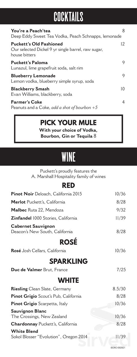 Puckett's Restaurant - Downtown Franklin menus in Franklin, Tennessee ...