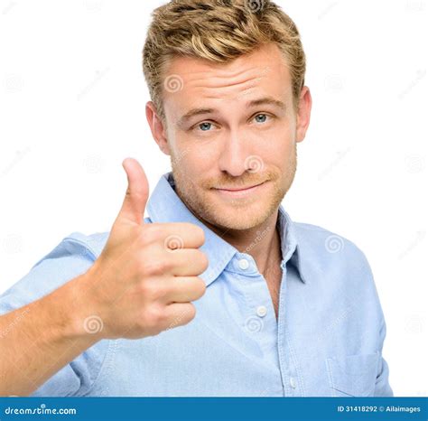 Happy Man Thumbs Up Sign Full Length Portrait on White Background Stock ...