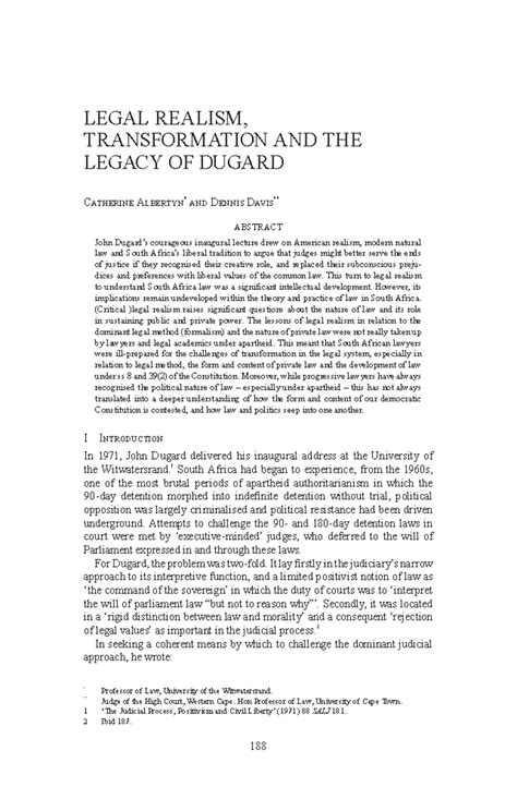 Legal Realism, Transformation, and Dugard's Legacy (LAW-2010) - Studocu