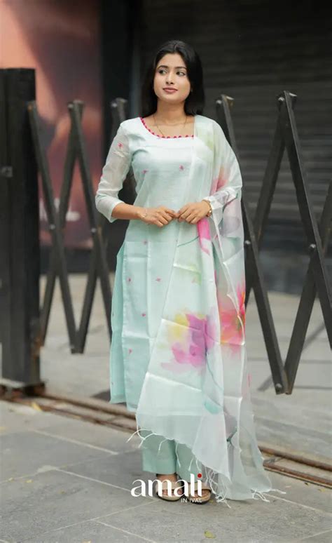 Athira Light Teal and Pink Kota Salwar – Amali Salwars