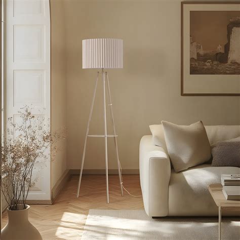Lindby Libbie three-legged floor lamp, 155 cm, linen, cream | Lights.ie
