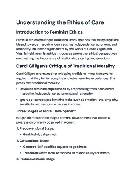 Feminist Ethics & Care Ethics: Overview & Critique Discussion - Studocu