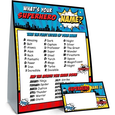 What is Your Superhero Name Game, Game Sign and 30 Cards, Superhero ...