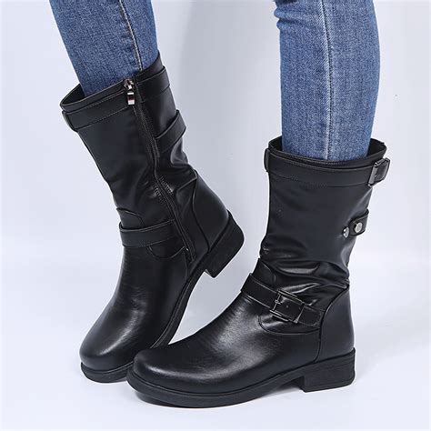 OKBOP Women's Middle Mid Calf Boots-Dress Winter Christmas Warm Black ...