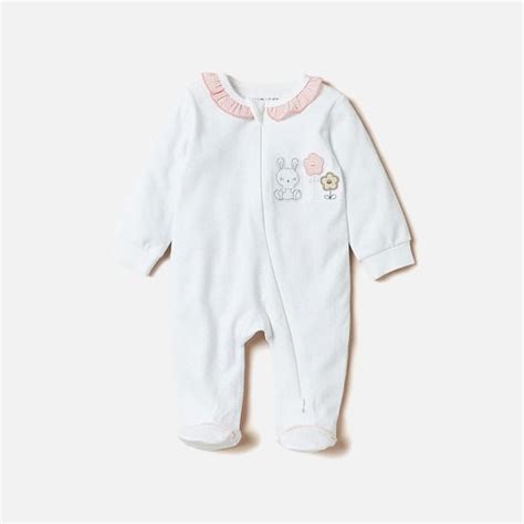 Juniors Bunny Embroidered Sleepsuit with Long Sleeves and Zip Closure