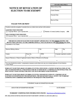 Notice Of Revocation Of Election To Be Exempt Form - Fill and Sign ...