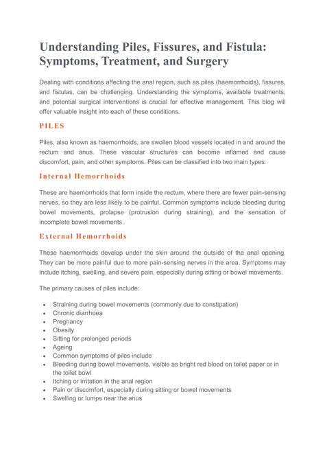 Understanding Piles, Fissures, and Fistula - Symptoms, Treatment, and Surgery.docx