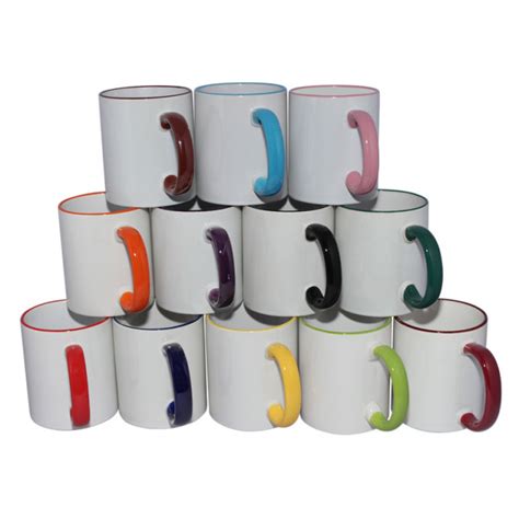 Taza bicolor con borde y asa de color para sublimación