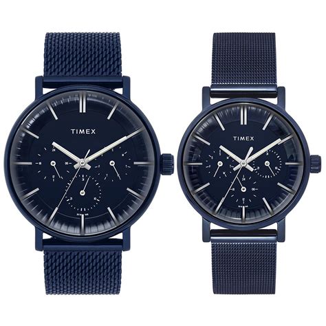 TIMEX Unisex Blue Round Dial Analog Pair Watch - TW0PRE005