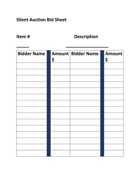 Printable Silent Auction Bid Sheets