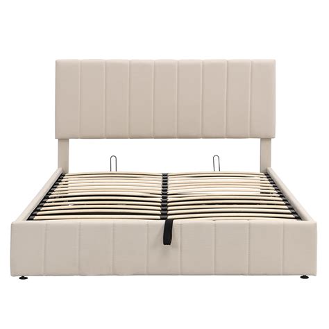 Queen Upholstered Platform Bed Underneath Storage, Wooden Bed Frame ...