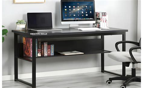 CREATIVE SKILLS Computer Desk with Bookshelf: Metal Home Office Desk ...