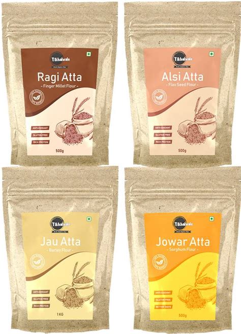 Tikhalwale Finger Millet, Flaxseed, Corn, Sorghum Flour [500gm Each ...