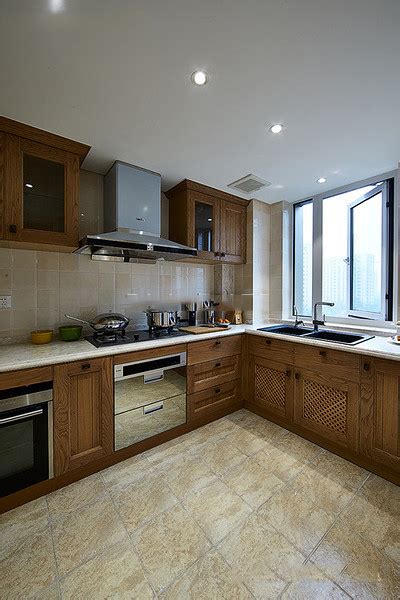 55平L型新中式别墅厨房装修效果图_猎装网装修平台