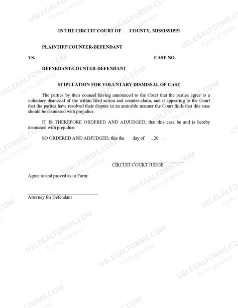 Mississippi Stipulation for Voluntary Dismissal of Case - Mississippi ...