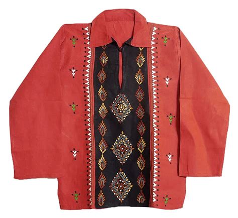 Buy DollsofIndia Kantha Stitch on Red with Black Short Kurta - Size - S ...
