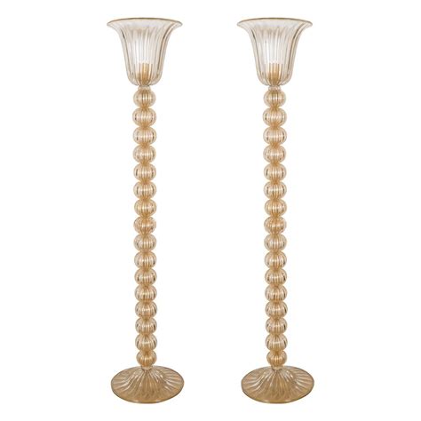 Pair of Fluted Gold Murano Glass Floor Lamps