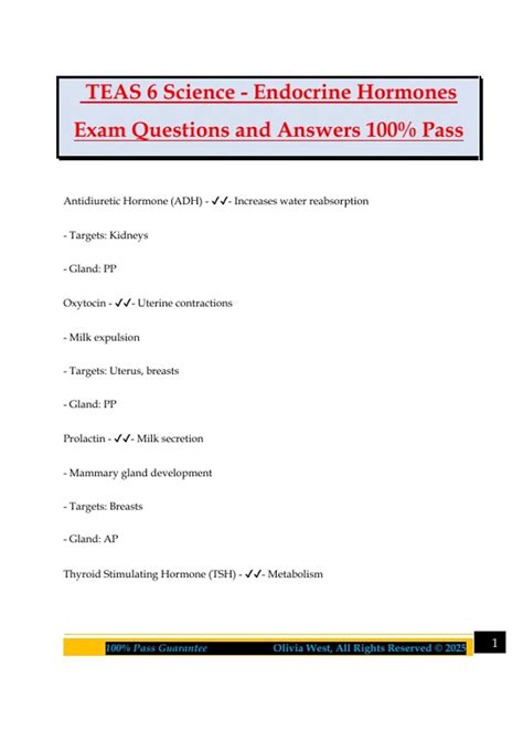 TEAS 6 Science - Endocrine Hormones Exam Questions and Answers 100% ...