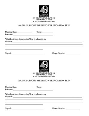 AANA SUPPORT MEETING VERIFICATION SLIP - Assessment Services - Fill and ...