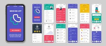 Pharmacy mobile app screens set for web templates pack of login ...