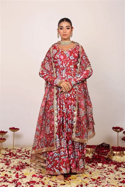 Multicolor Floral Printed Anarkali Kurta Set with Sweatheart Neckline ...