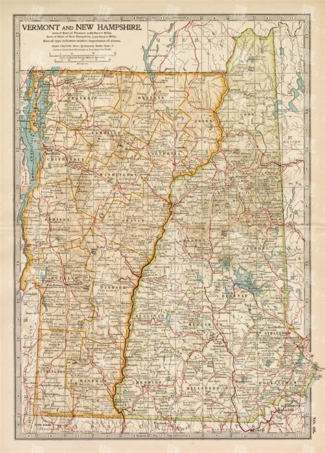 Vermont and New Hampshire Map – Colored County Boundaries, Labeled ...