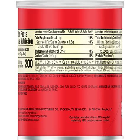 Pringles Nutrition Facts Label