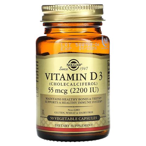 Solgar Vitamin D3 (Cholecalciferol) 55 mcg (2200 IU) 50 Vegetable Capsules - Walmart.com