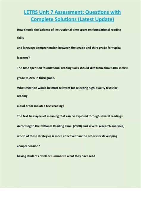 LETRS Unit 7 Assessment; Questions with Complete Solutions (Latest ...