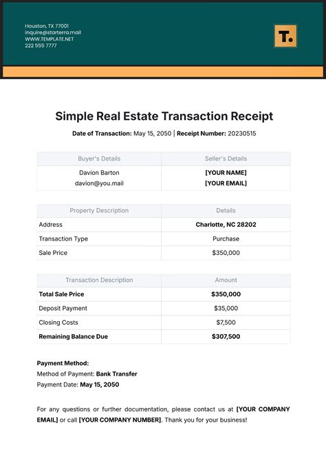 Free Simple Real Estate Transaction Receipt Template to Edit Online