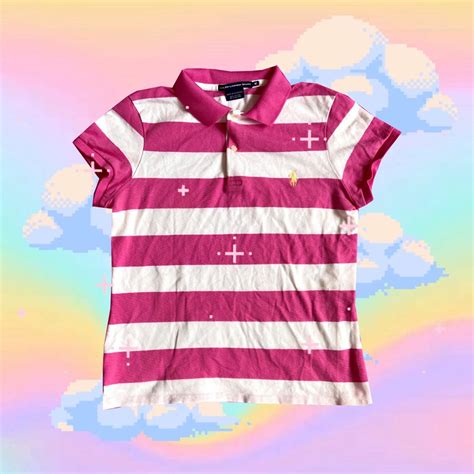 Y2K Pink and White Striped Ralph Lauren Polo • Pink... - Depop