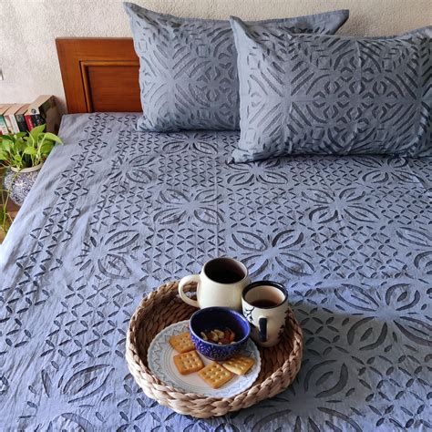 Applique Pure Cotton Intricate Hand Made Bed Spread Grey – Sanskruti