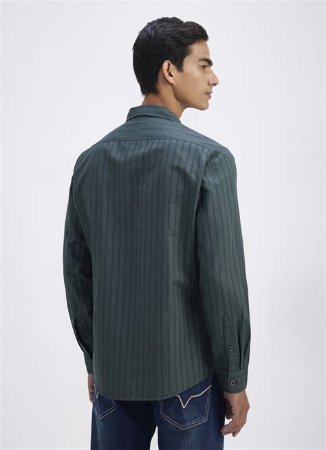 Men Green Stripe Full Sleeve Shirt | Pepe Jeans India