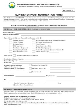 Fillable Online SUPPLIER SHIP-OUT NOTIFICATION FORM Fax Email Print ...