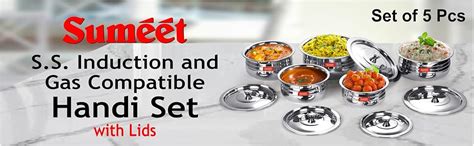 Buy Sumeet Stainless Steel Cook And Serve 5Pc Handi Set With Lids 1 , 1 ...
