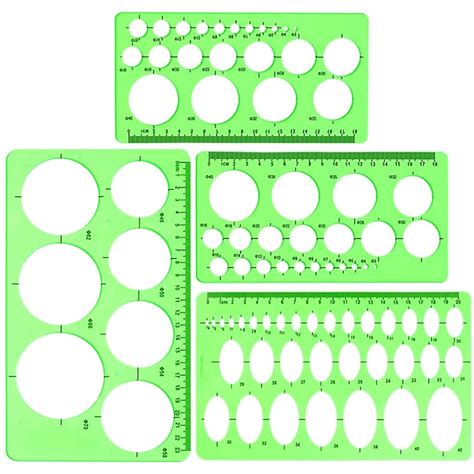Circle and Oval Template, 4 Pack Clear Green Plastic Measuring Template ...