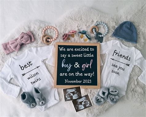Twin Gender Reveal Announcement: Boy and Girl (digital) - Etsy | Twin ...