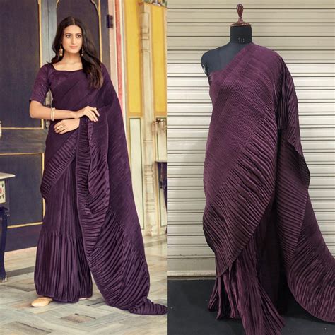 Beautiful Crushed satin Ready to wear saree with Silk blouse – ManMohit ...