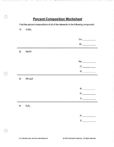 Percent Composition Worksheet - Worksheets Library