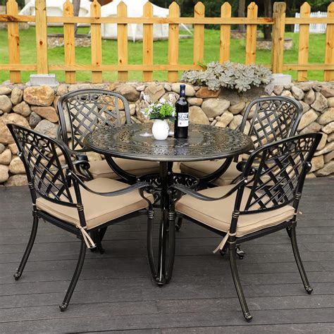 Amazon.com: Sumshadow 5-Piece Cast Aluminum Outdoor Patio Dining Set ...