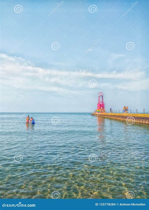 Summer at Edgewater Beach in Chicago, USA. Pier Decorated for Gay Pride ...